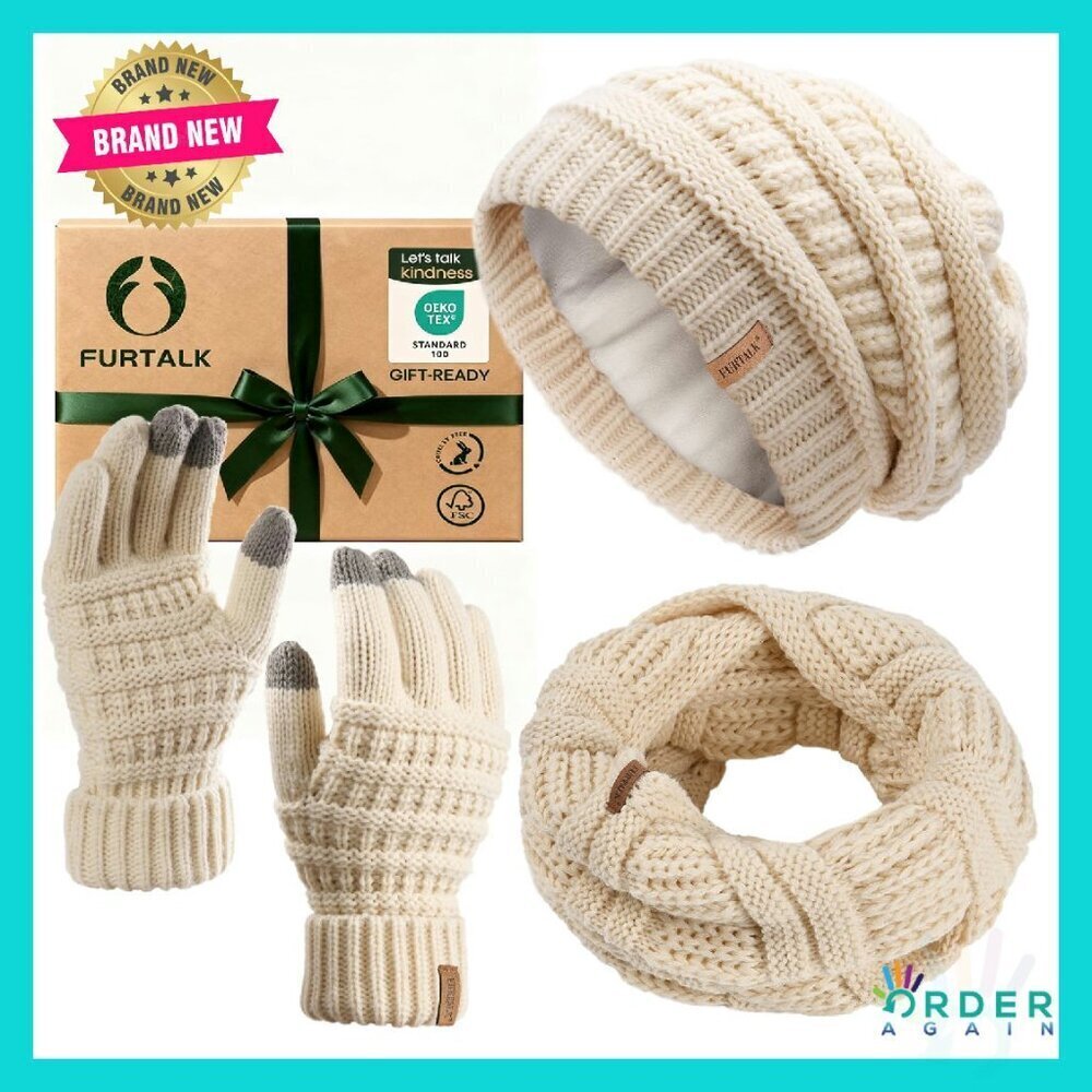 Winter Knit Beanie Scarf Gloves Set Slouchy Chic Touchscreen Cozy Accessories
